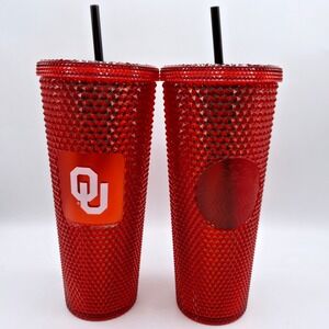 Starbucks Tumbler Lot of 2 OU Sooners 24oz Red Bling Cup University of Oklahoma
